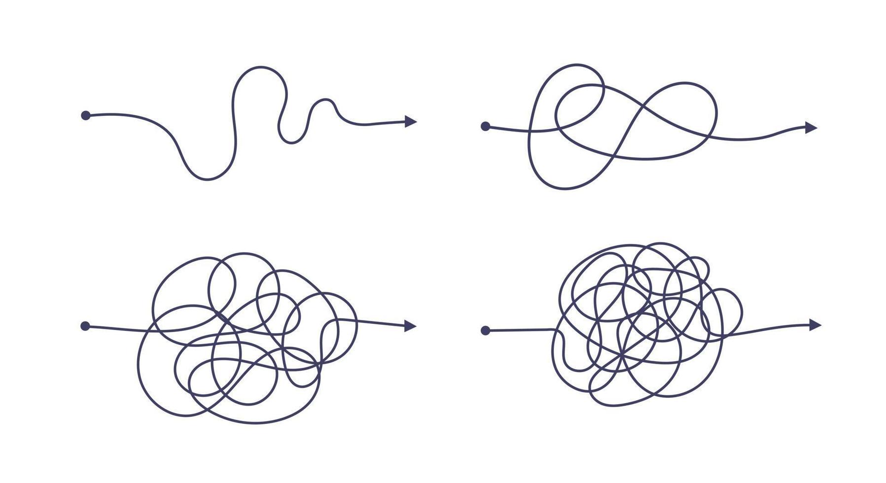 Complex and easy simple way from start to end vector illustration set.