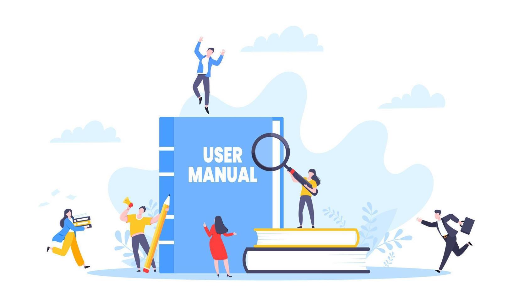 User manual guide book flat style design vector illustration.