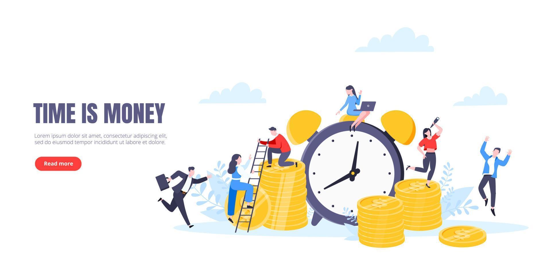 Time is money or save time business concept flat style vector illustration isolated on white background.