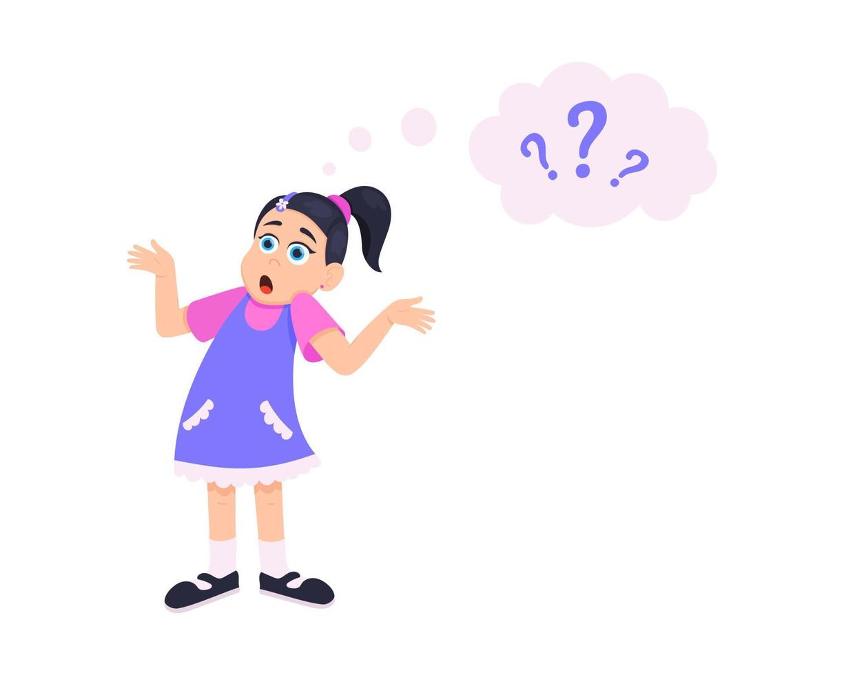 Little doubt girl kid asking question flat style design vector ...