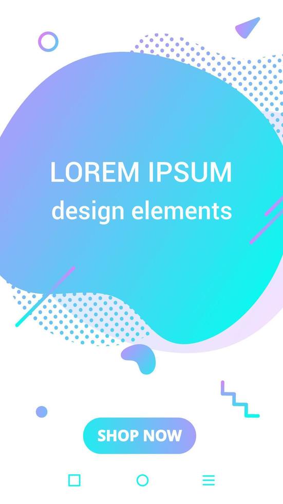Modern vertical mobile liquid abstract shape gradient memphis style design fluid vector colorful illustration banner simple graphics for app, presentation, sale, brochure isolated on white background.