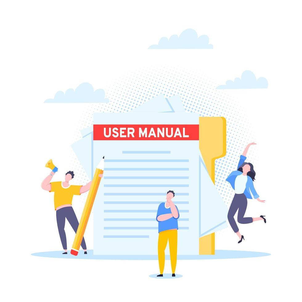 User manual guide book flat style design vector illustration.