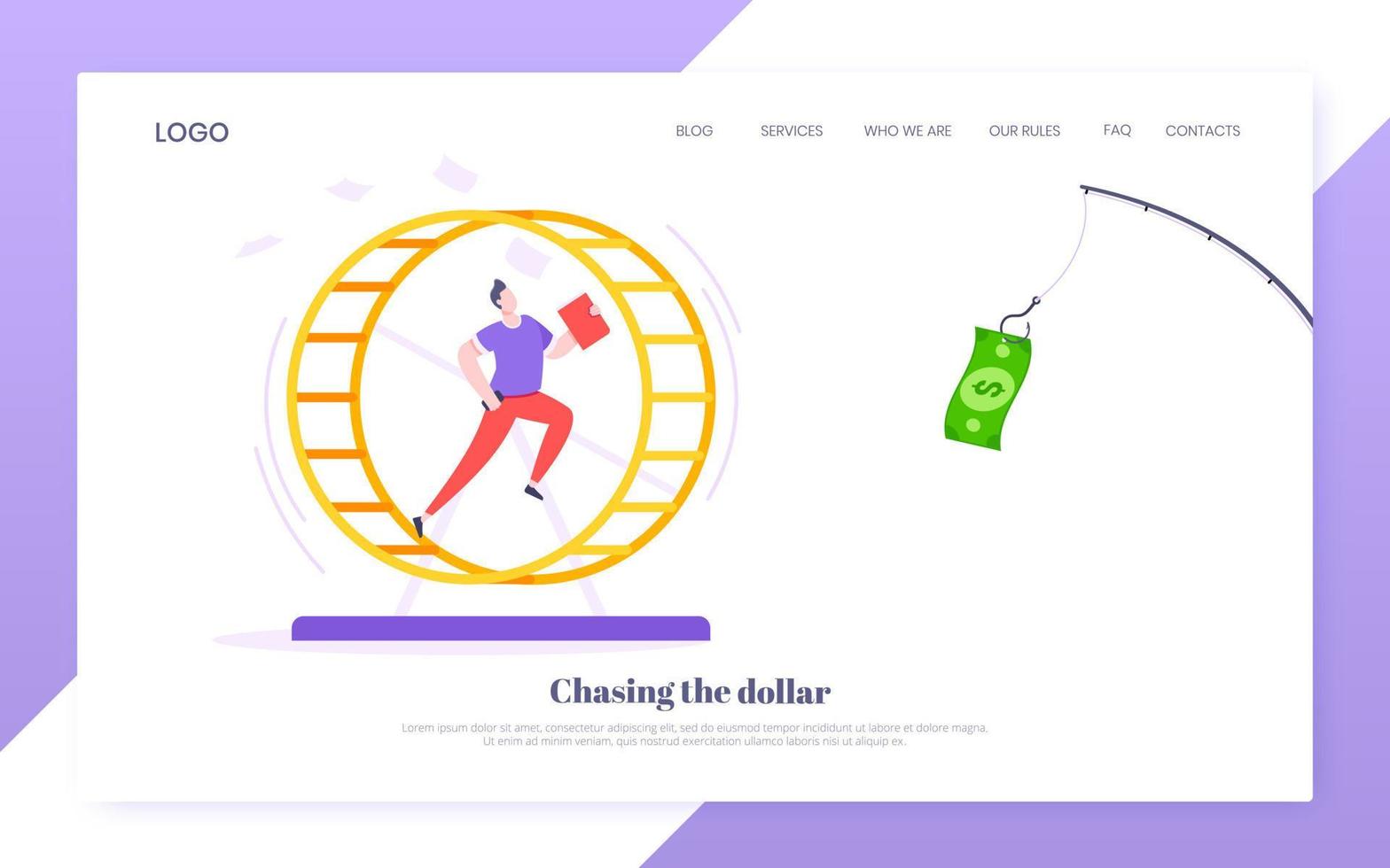 Rat race business concept with businessman running after rod dangling dollar. vector