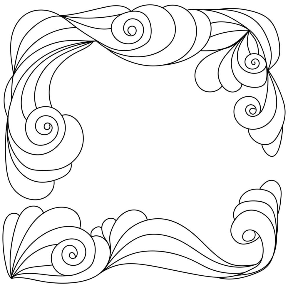 Corner with curls and spirals, anti stress coloring page in the form of two corner frames vector