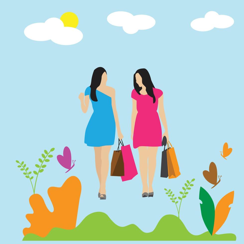 Two Girls Shopping vector