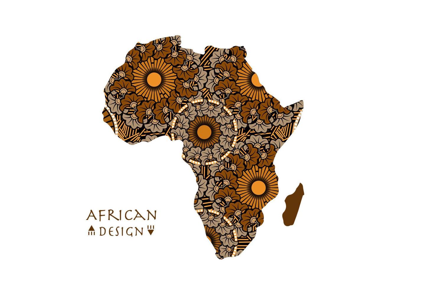 Africa patterned map frame ethnic flowers motifs. Logo Banner with tribal traditional grunge African pattern elements, concept design. Vector Ethnic African continent isolated on white background