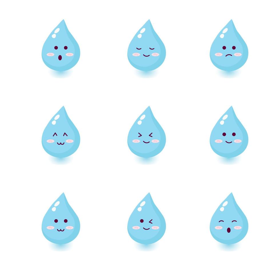 Cute happy smiling water drop  set collection. vector