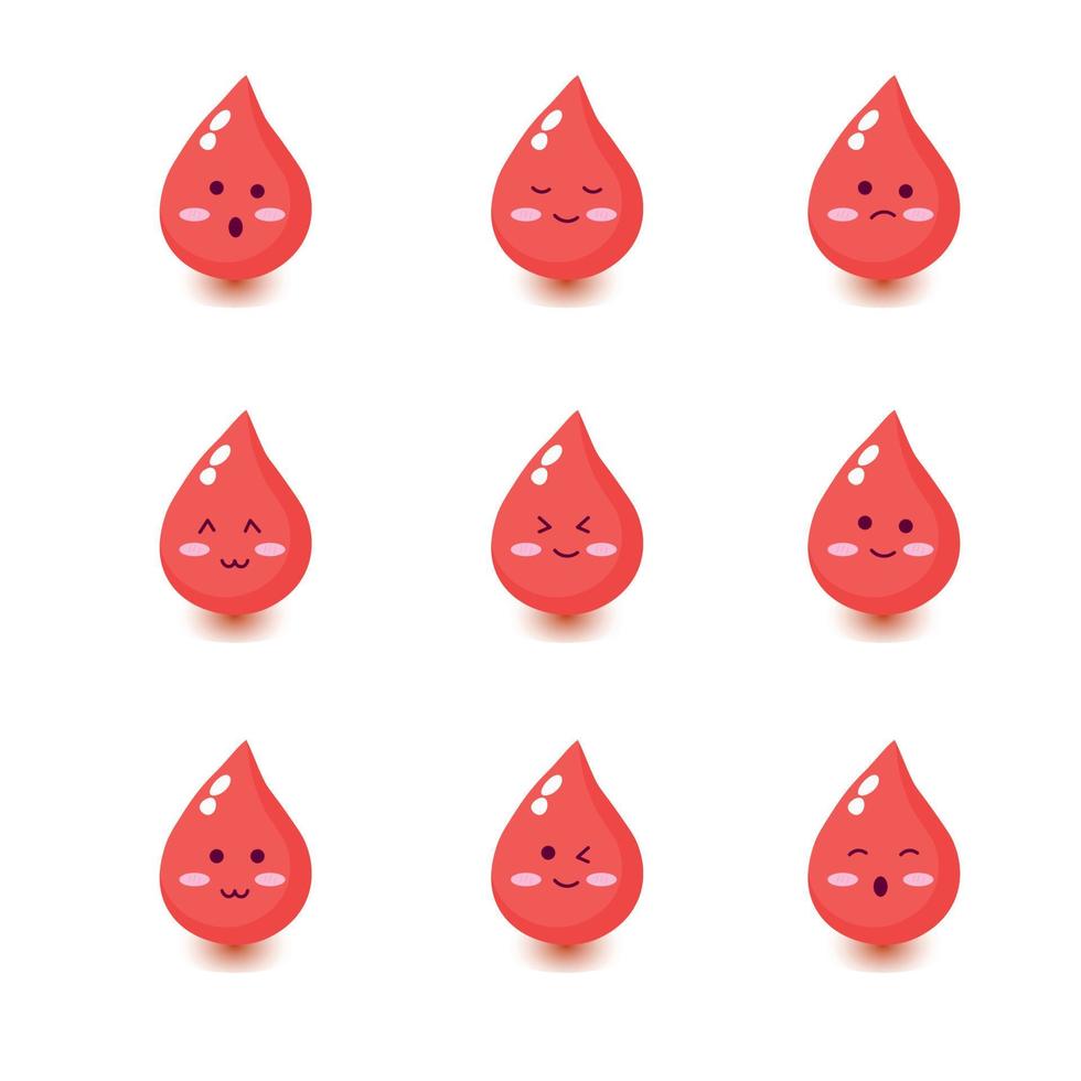 Cute happy smiling blood drop cartoon character set collection vector