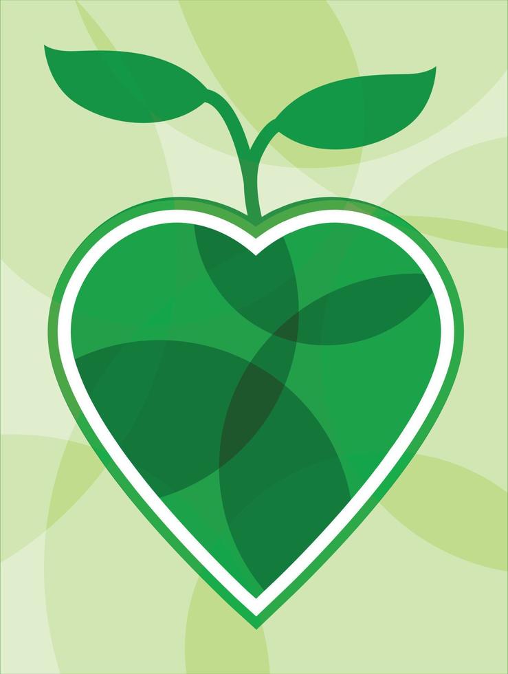 Green leaf vector, icon with heart shape and two leaves. Can be used for eco, vegan, herbal healthcare or nature care concept logo design vector