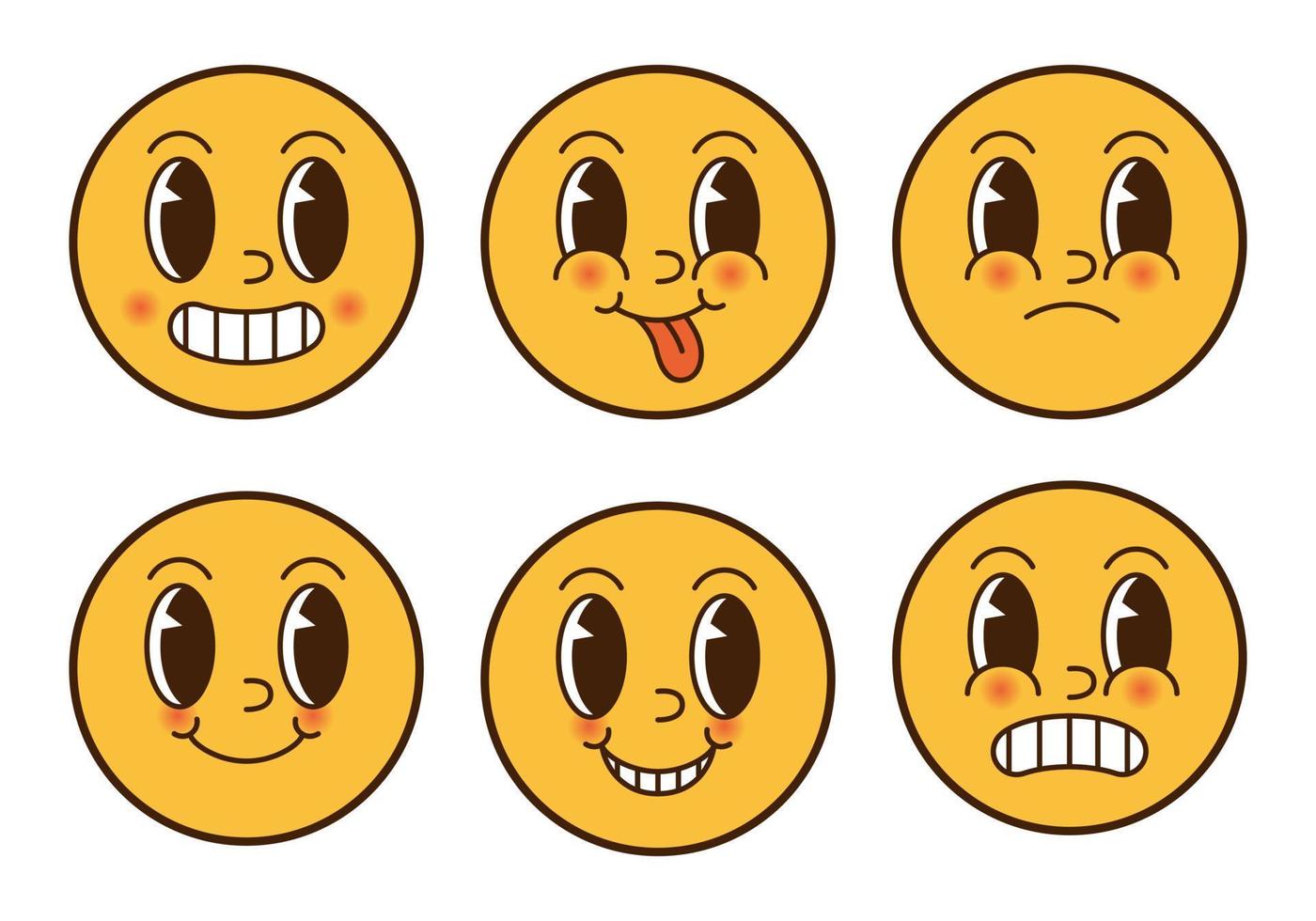 Set of retro smile stickers. Groovy collection different emotions. 70s vibe art. emoji in vintage style. vector