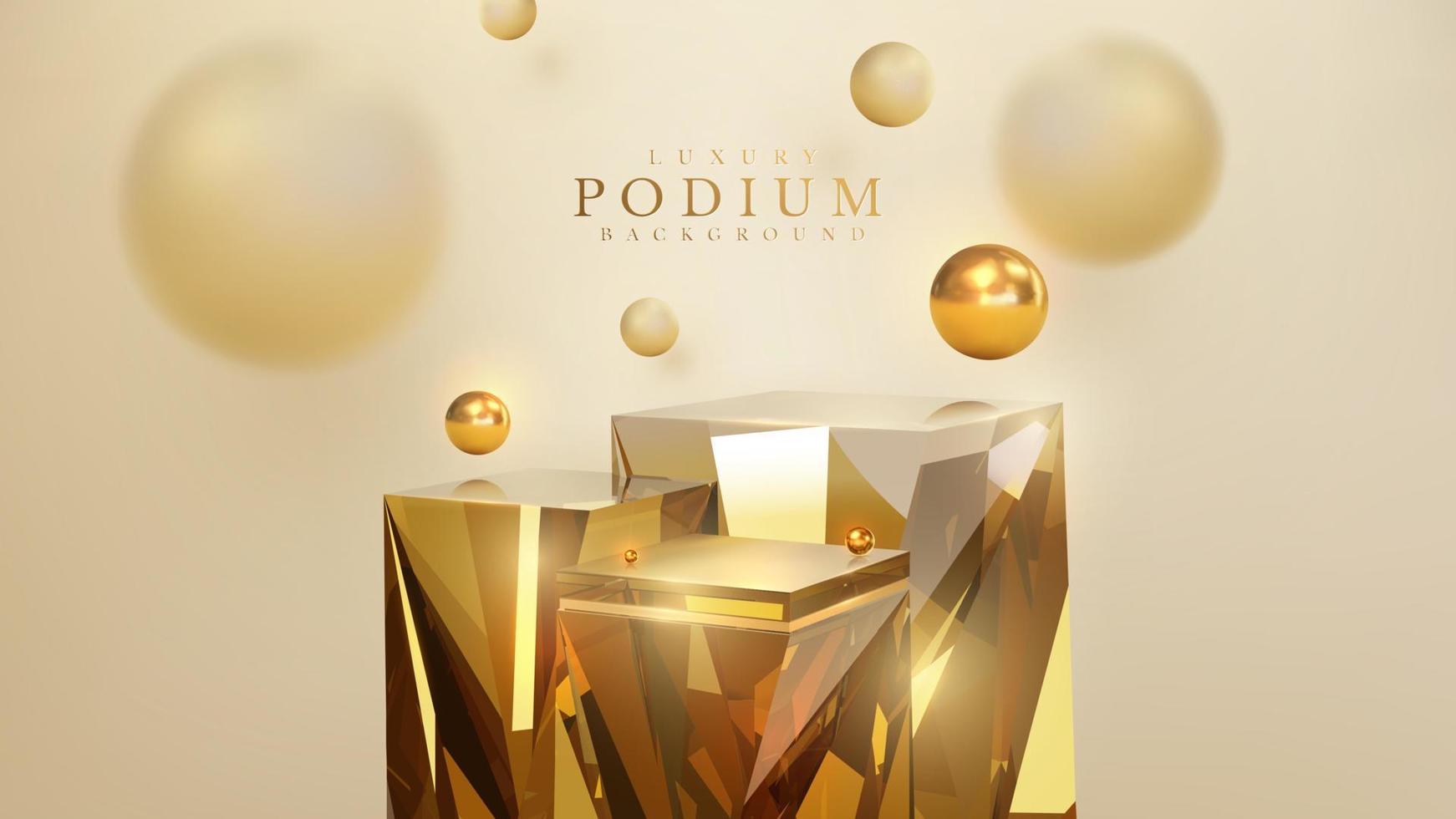 Product display podium and golden ball element with blur effect decoration and glitter light. vector