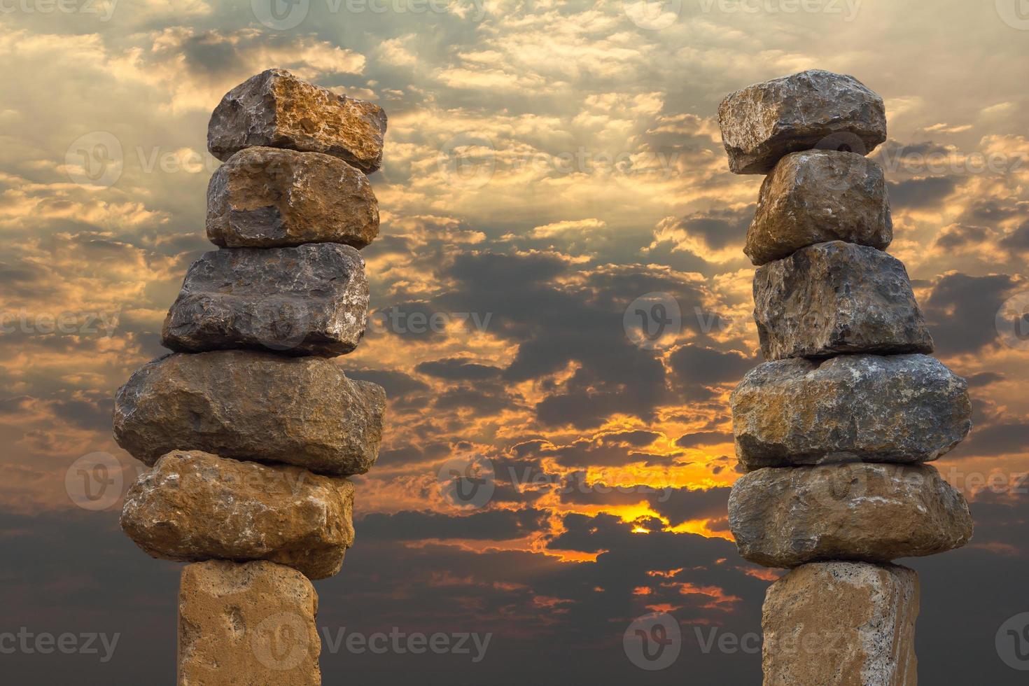 Balancing stones stacked sky. photo