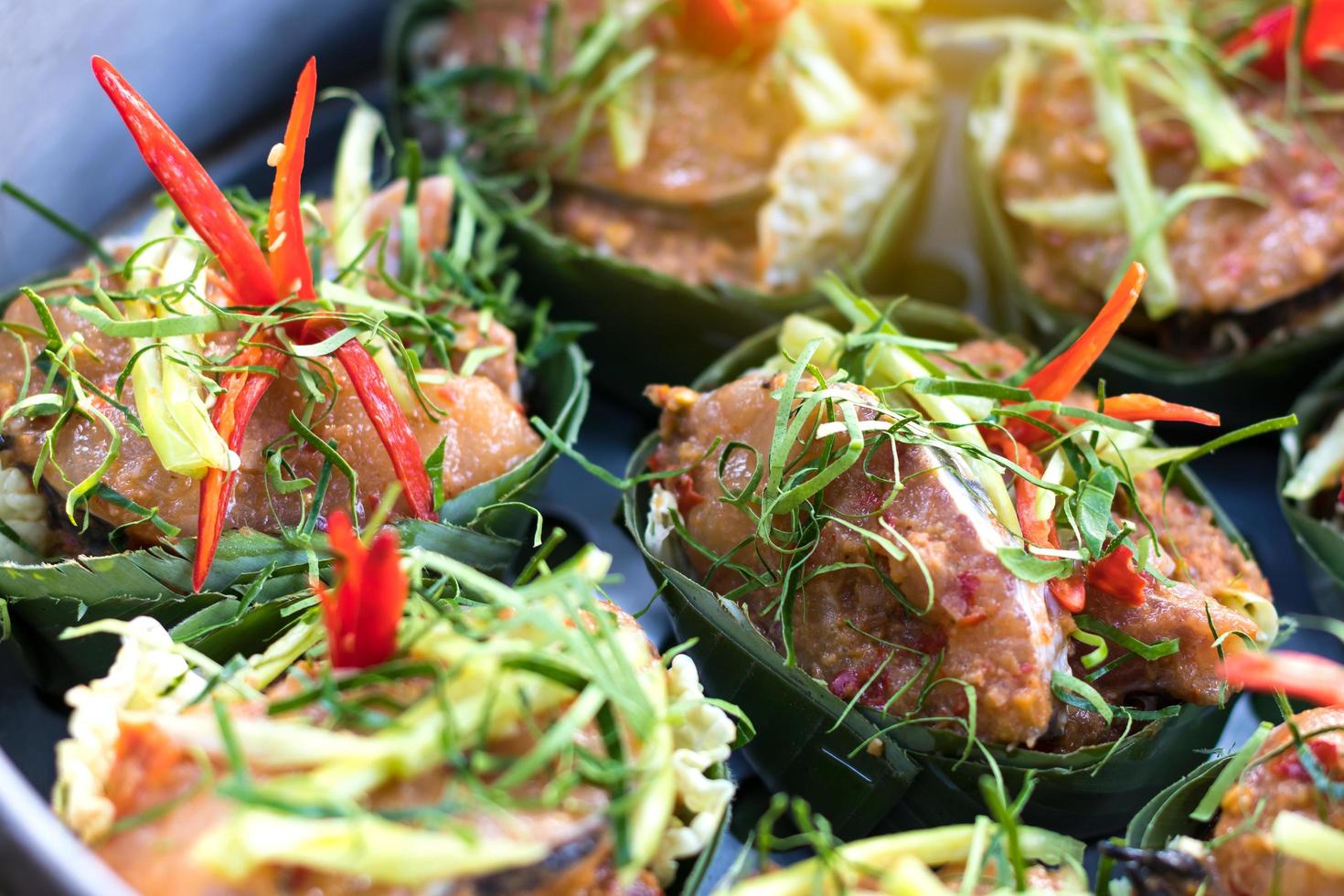 Steamed fish with curry paste. photo
