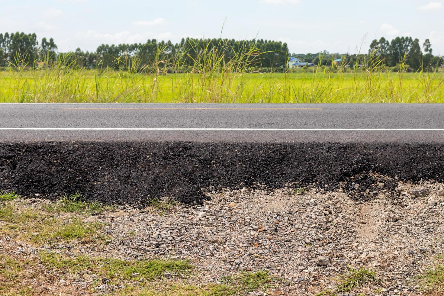 Low perspective along the new asphalt road in the countryside. photo