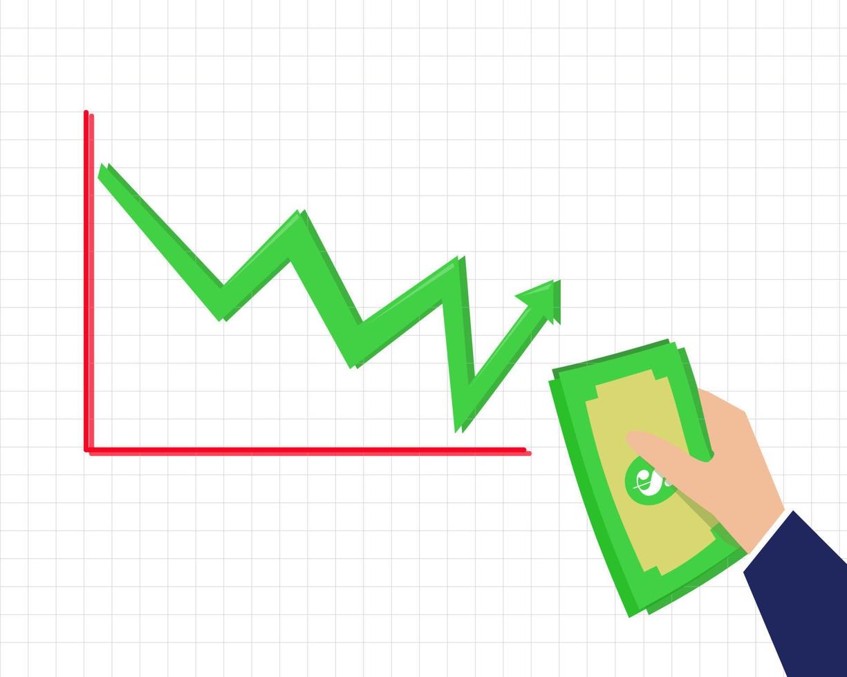 Finance and Investment concept. There are Money management in hand and green financial growth chart. Cartoon vector style for your design