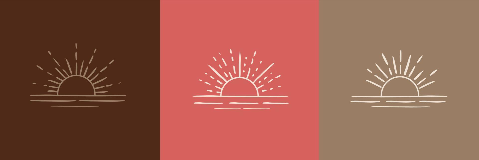 Sun rays images. Hand drawn style. Vector illustration.