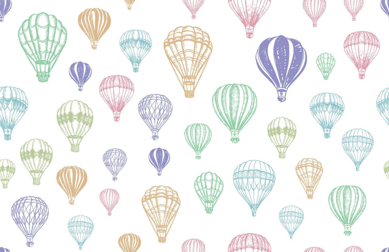 Hot air balloons flying. Hand drawn illustration. vector