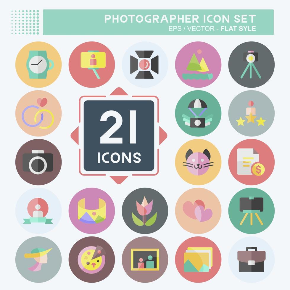 fotógrafo de conjunto de iconos. adecuado para el símbolo del arte. estilo plano diseño simple editable. vector de plantilla de diseño. ilustración sencilla