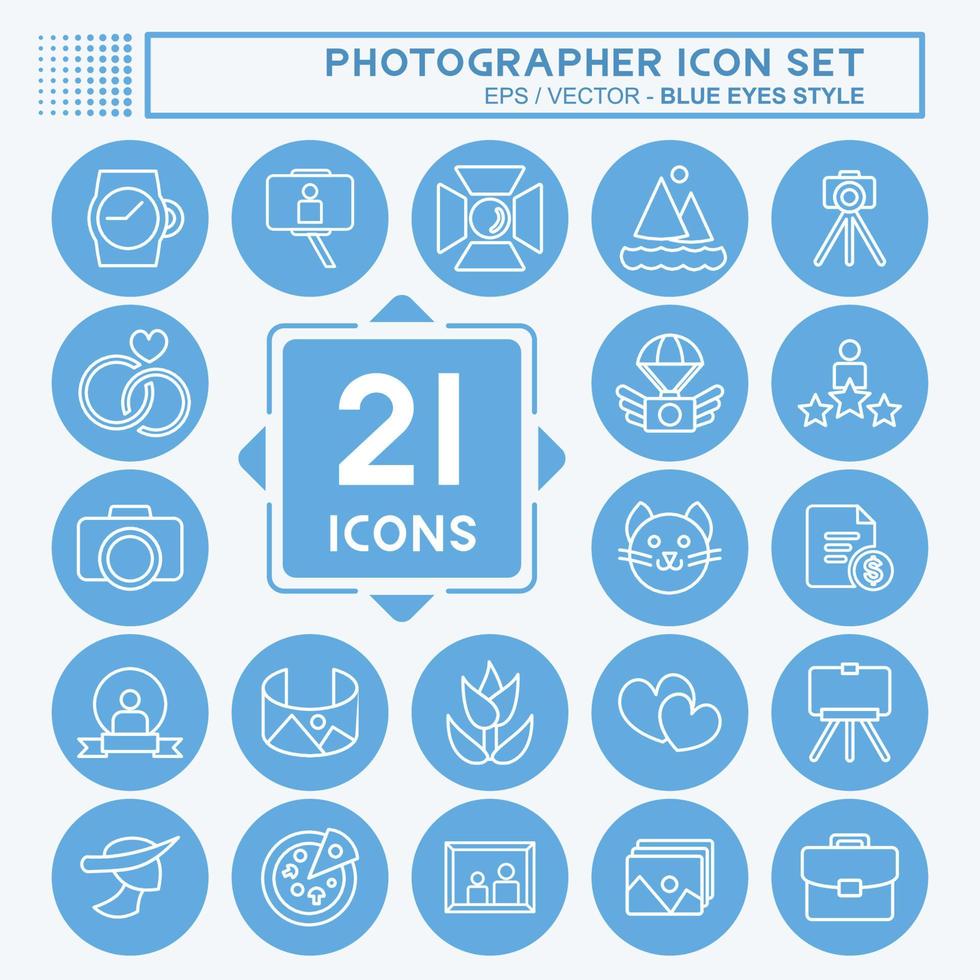 Icon Set Photographer . suitable for Art symbol. Blue Eyes Style. simple design editable. design template vector. simple illustration vector