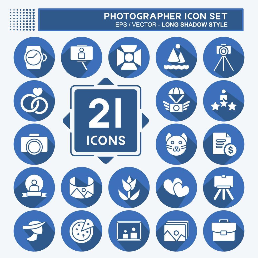 Icon Set Photographer . suitable for Art symbol. Long Shadow Style. simple design editable. design template vector. simple illustration vector