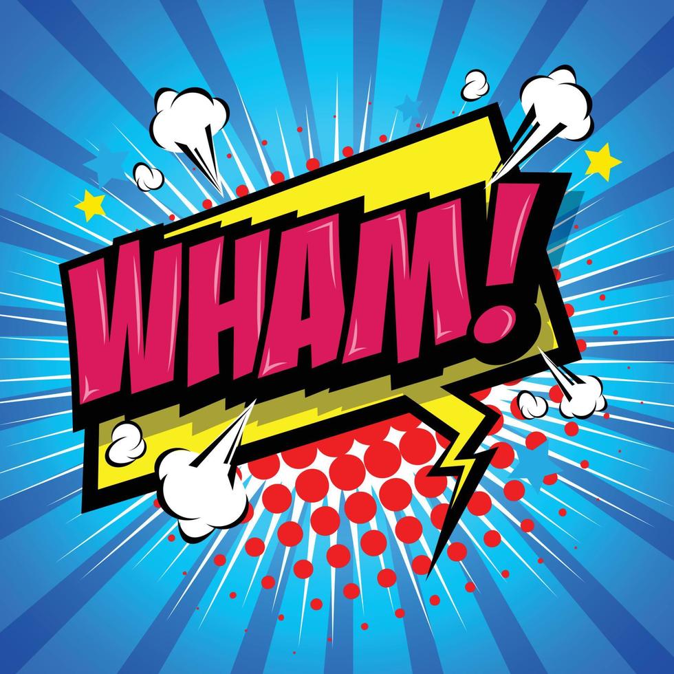 Wham bocadillo de diálogo cómico, dibujos animados. archivo vectorial de arte e ilustración. vector