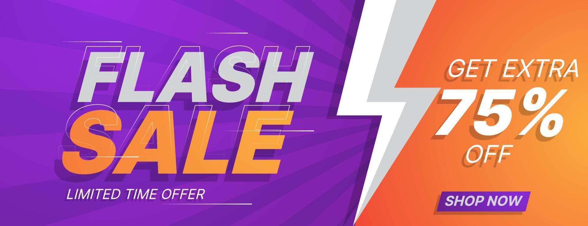 flash sale banner in orange and purple color. business vector illustration