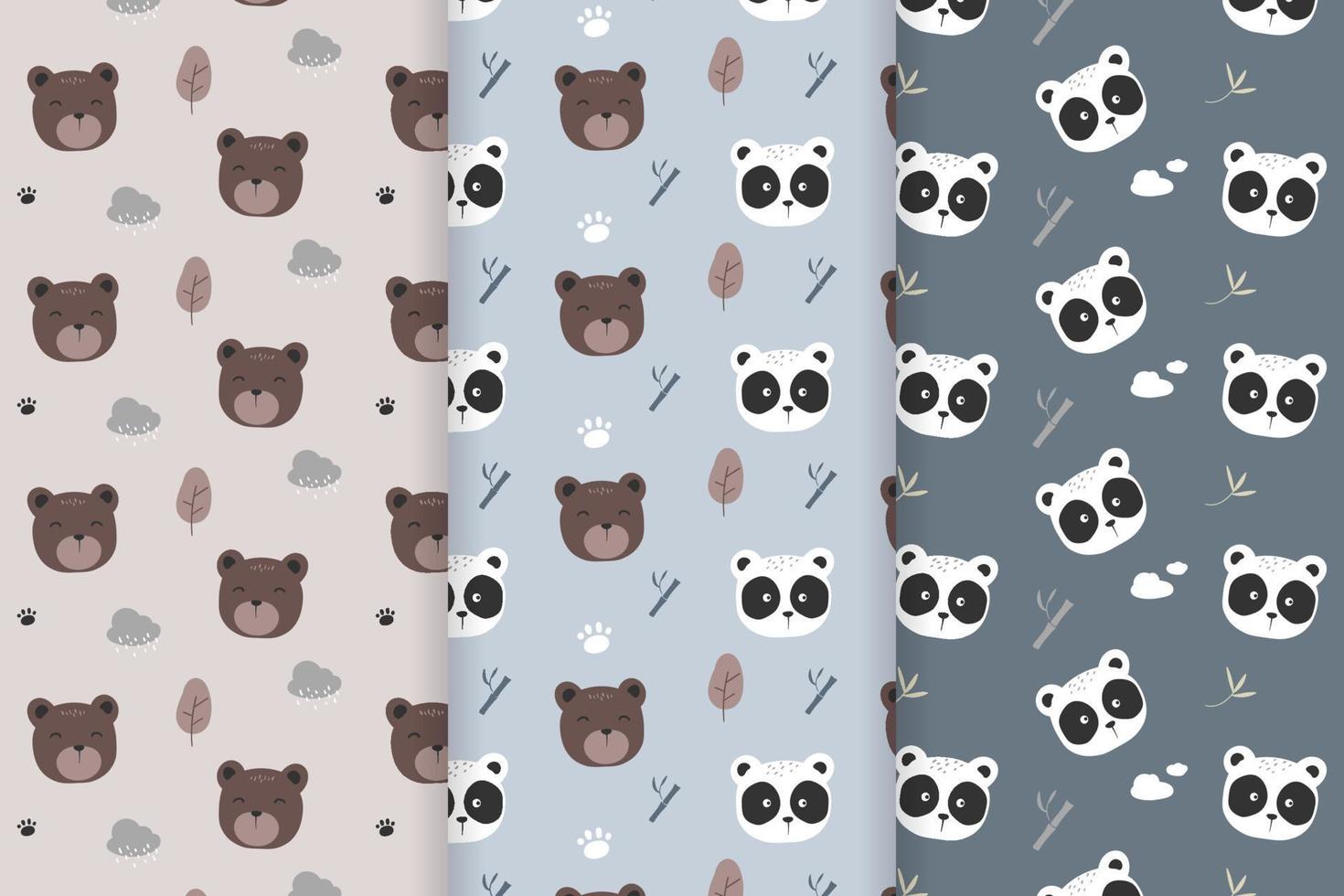 patrón de panda y patrón de oso vector