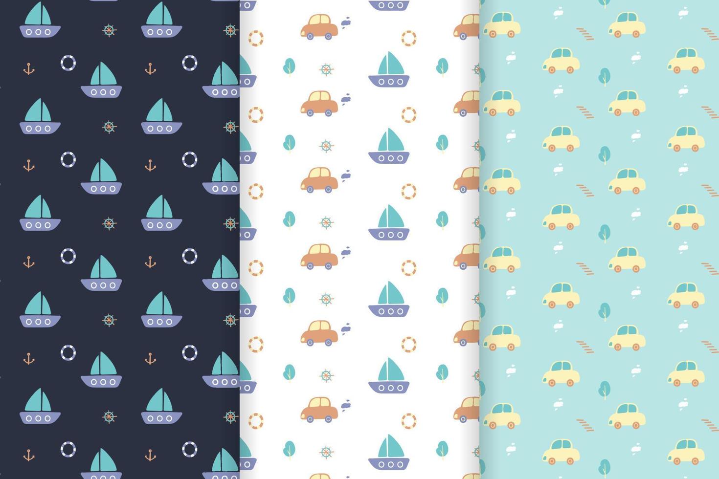 cute sailboat and car pattern vector