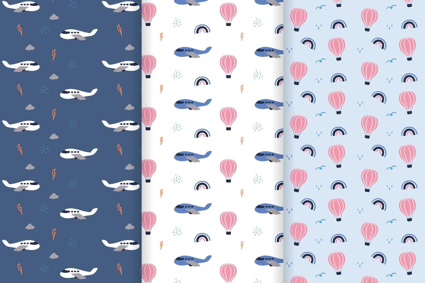 pattern with aircraft and hot air balloon vector