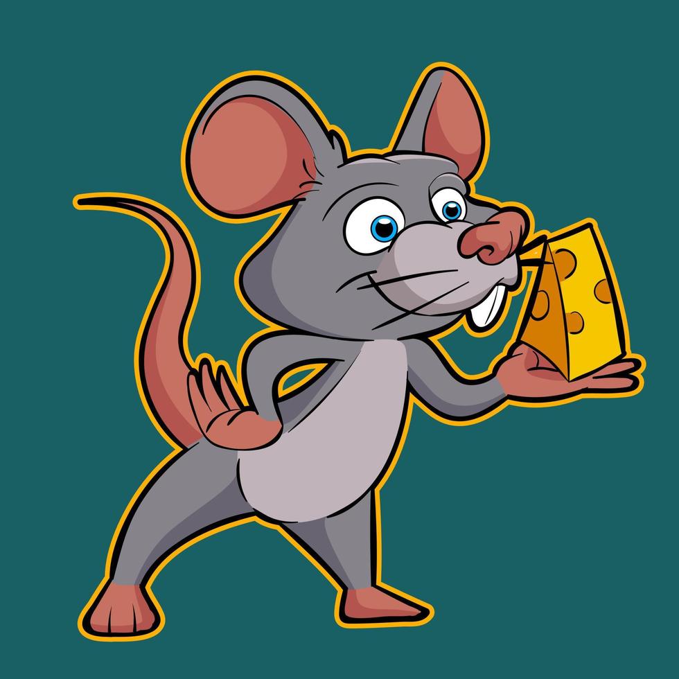 cute rat holding cheese cartoon drawing isolated vector