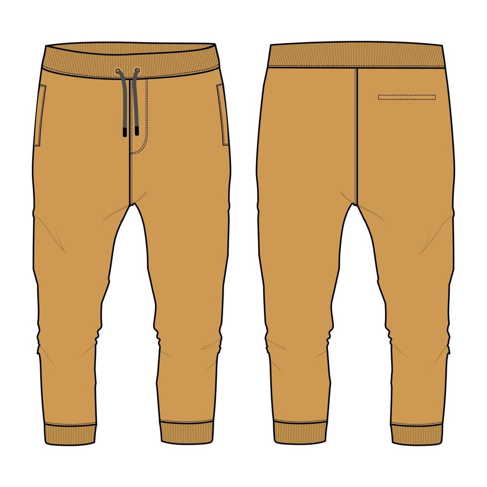 Fleece cotton jersey basic jogger Sweatpant technical fashion flat sketch vector illustration   Yellow Color template front and back views isolated on white background.