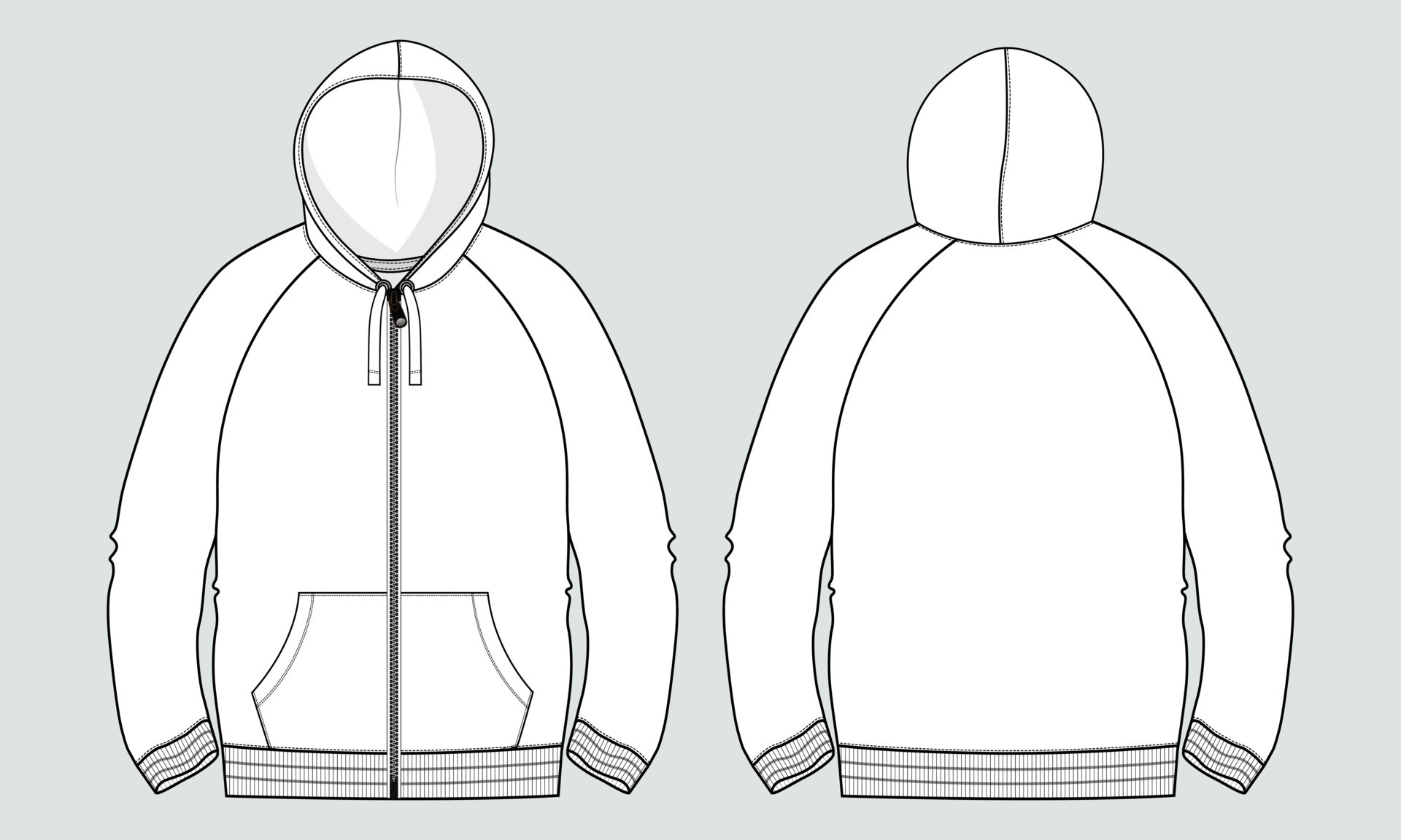 Long sleeve Hoodie technical fashion flat sketch vector illustration ...