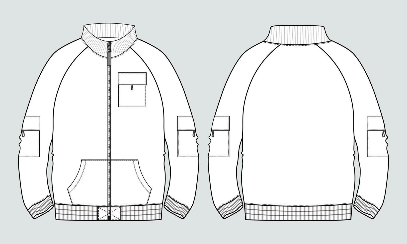 Long sleeve jacket technical fashion flat sketch vector illustration template Front and back views.