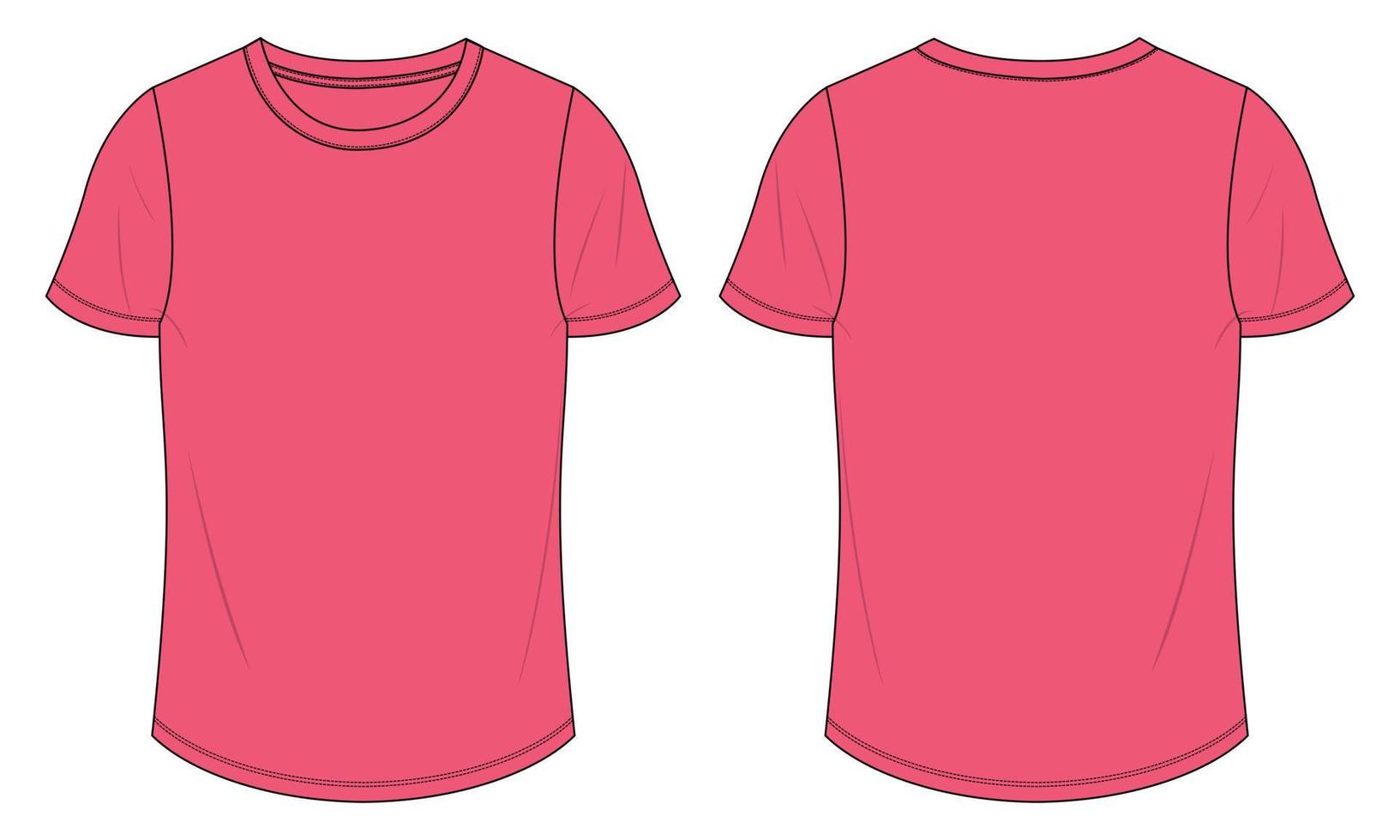 Short Sleeve t shirt Technical Fashion flat sketch Vector illustration Pink color template for Ladies.