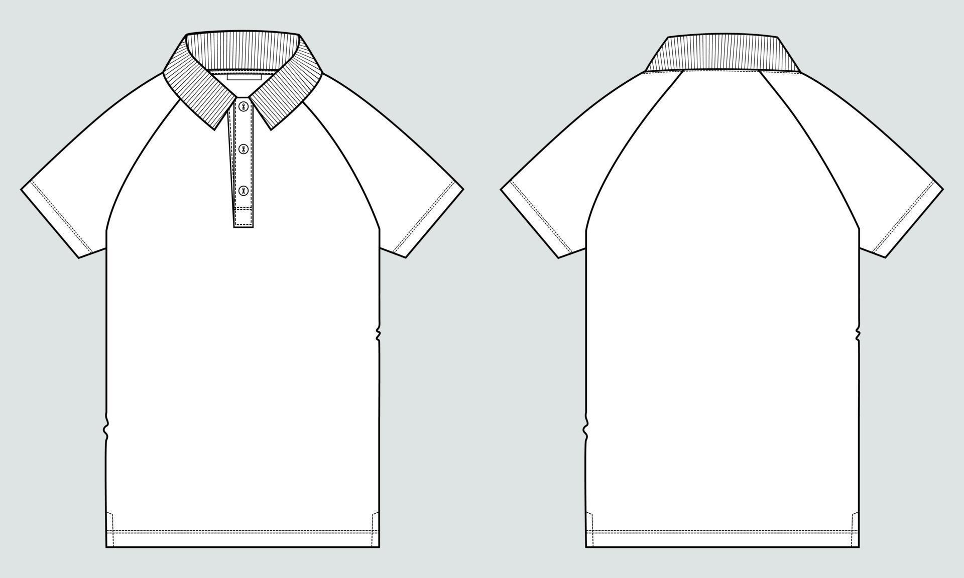 Short Sleeve Raglan Polo shirt Technical Fashion flat sketch Vector ...