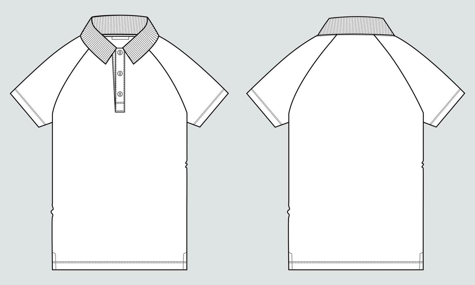 Short Sleeve Raglan Polo shirt Technical Fashion flat  sketch Vector illustration template front and back views.