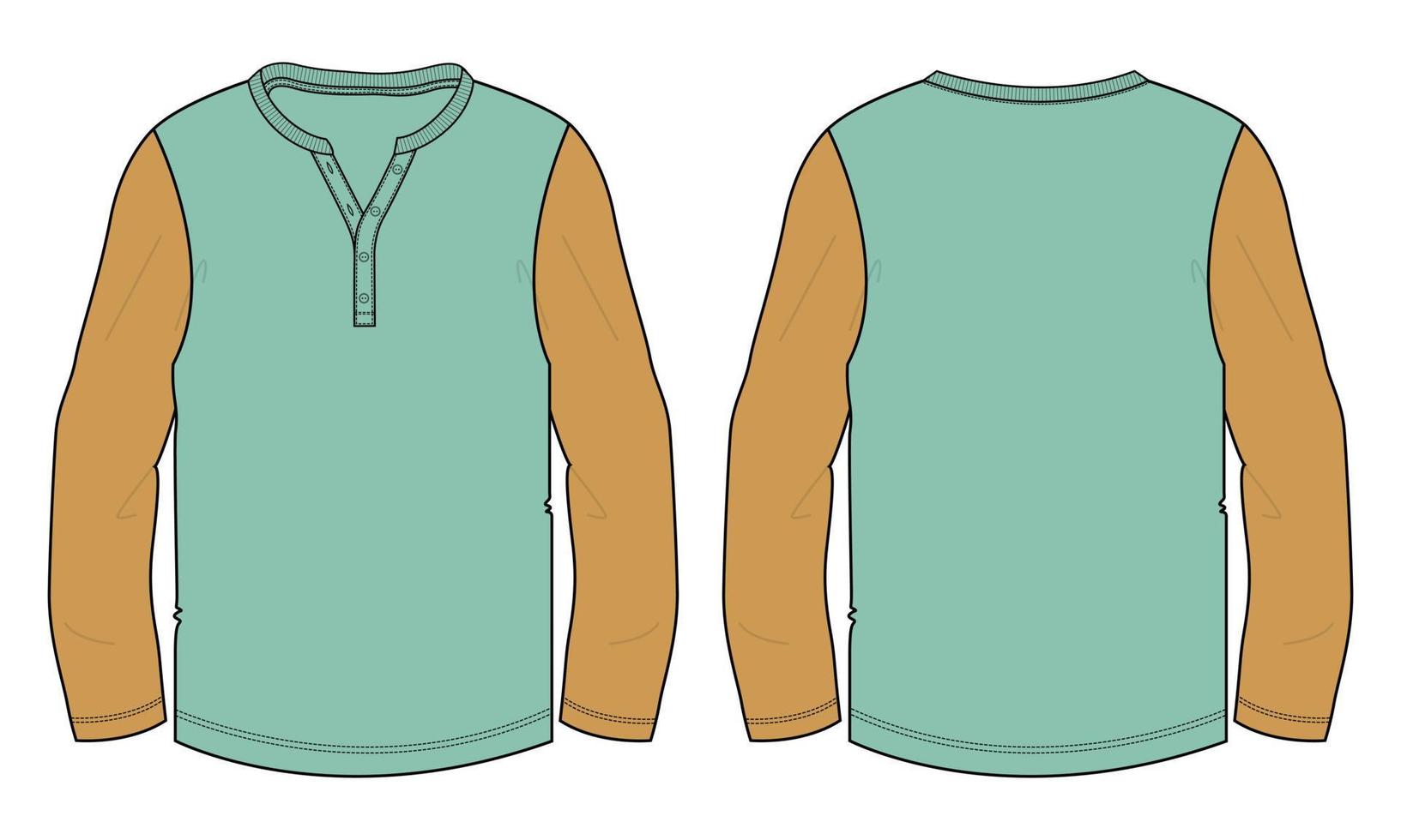 dos tonos de color camiseta de manga larga estilo plano vector ilustración plantilla vistas frontal y posterior aisladas sobre fondo blanco