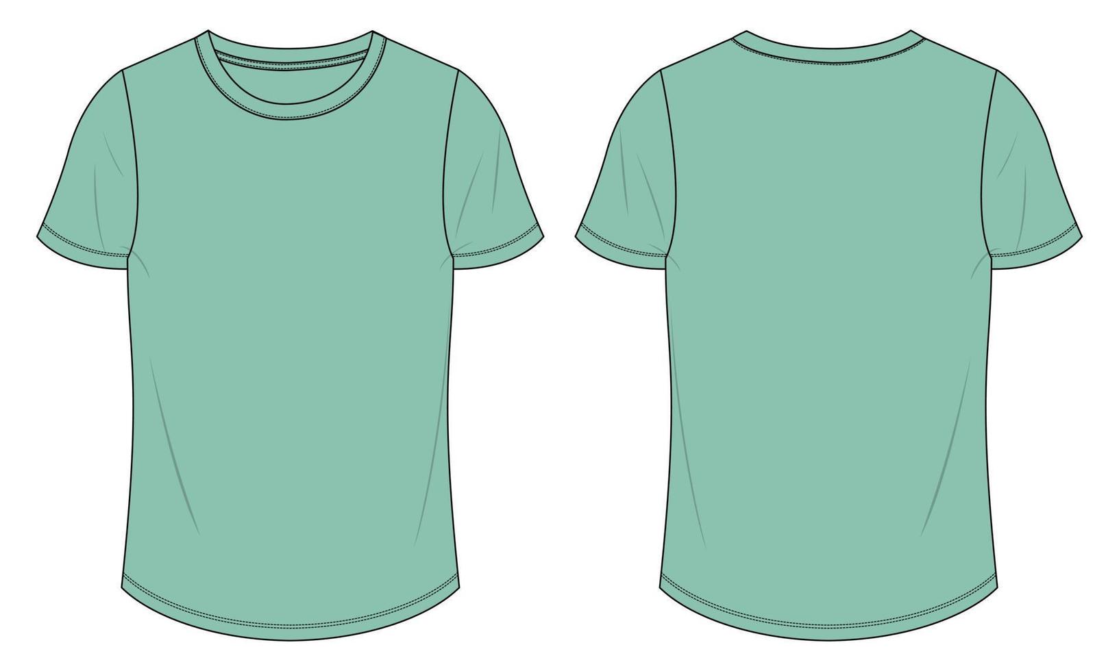 Short Sleeve t shirt Technical Fashion flat sketch Vector illustration Green color template for Ladies.