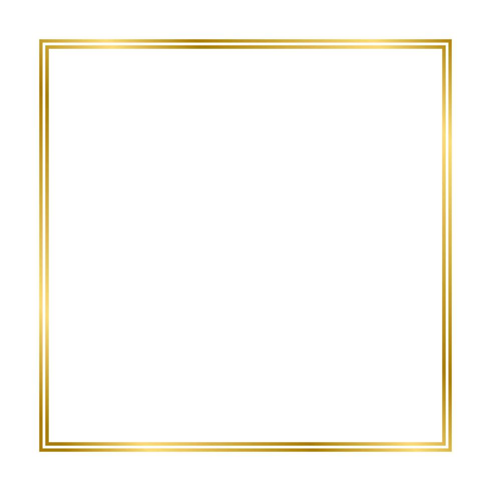 Gold shiny glowing vintage square frame with shadows isolated on white background. Gold realistic square border. Vector illustration