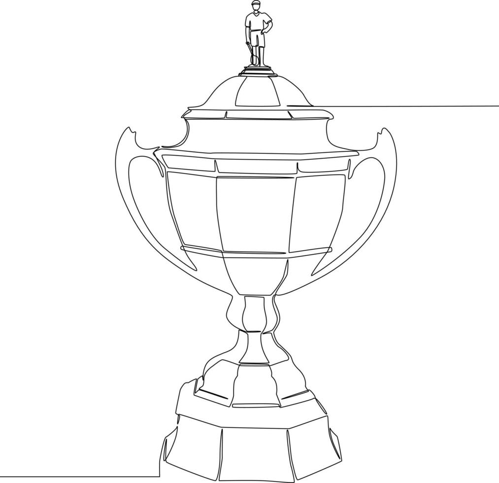 Single continuous line drawing a trophy badminton. Sport exercise concept. Trendy one line draw design vector illustration for badminton tournament.