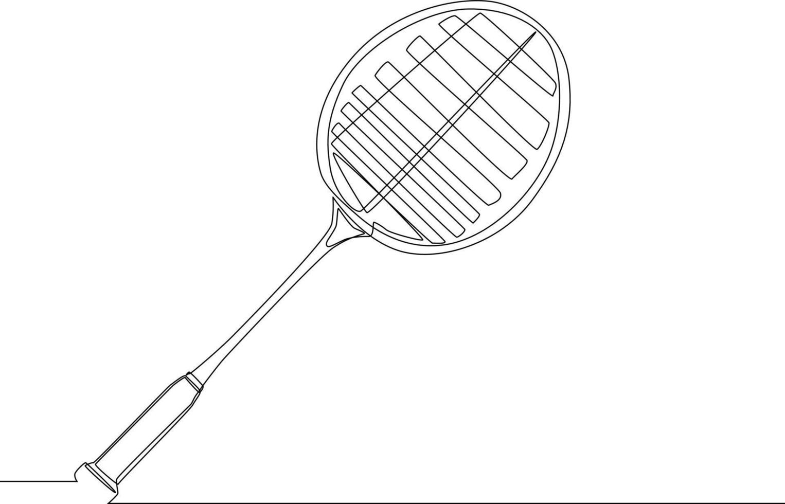Single continuous line drawing a badminton racket on a white background. Sport exercise concept. Trendy one line draw design vector illustration for badminton tournament.