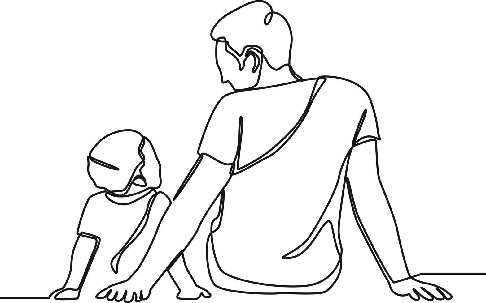 Continuous one line drawing of father and son are sitting and relaxing. Happy father's day. Single line draw design vector graphic illustration.