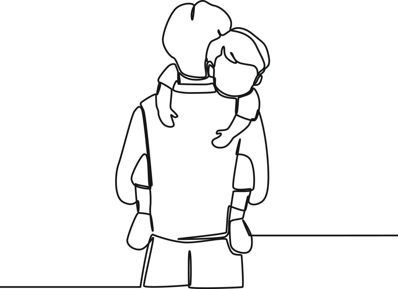 Continuous one line drawing of Father holding little boy in his arms. Father is superhero. Happy father's day. Single line draw design vector graphic illustration.