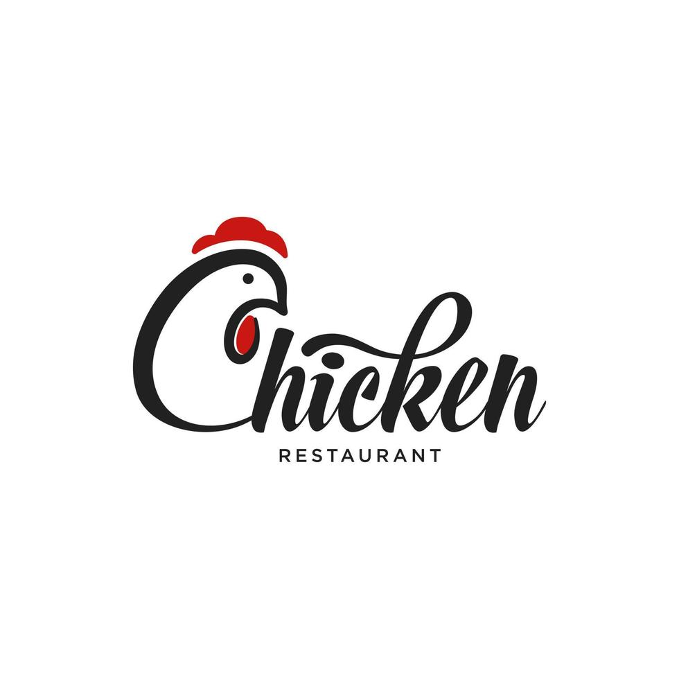 Chicken logo with handwritten design vector template