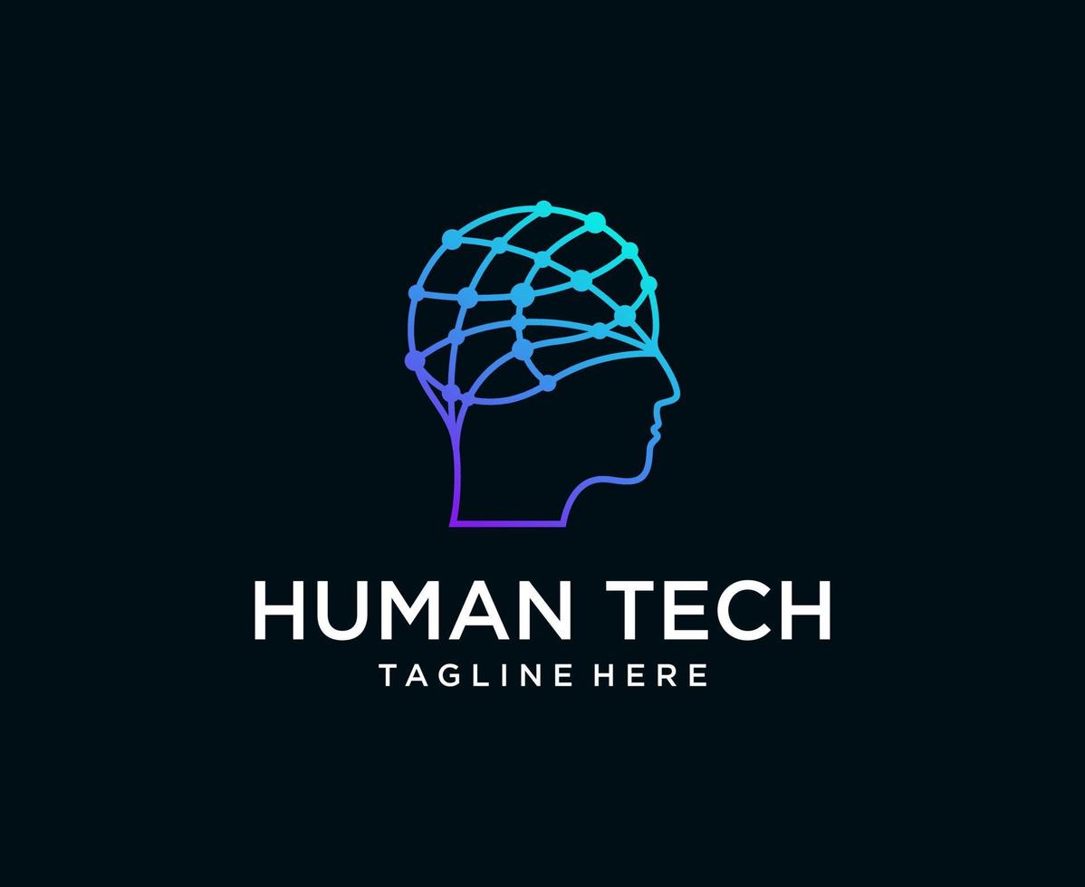 head Brain Tech Mind Data Logo Design Template vector