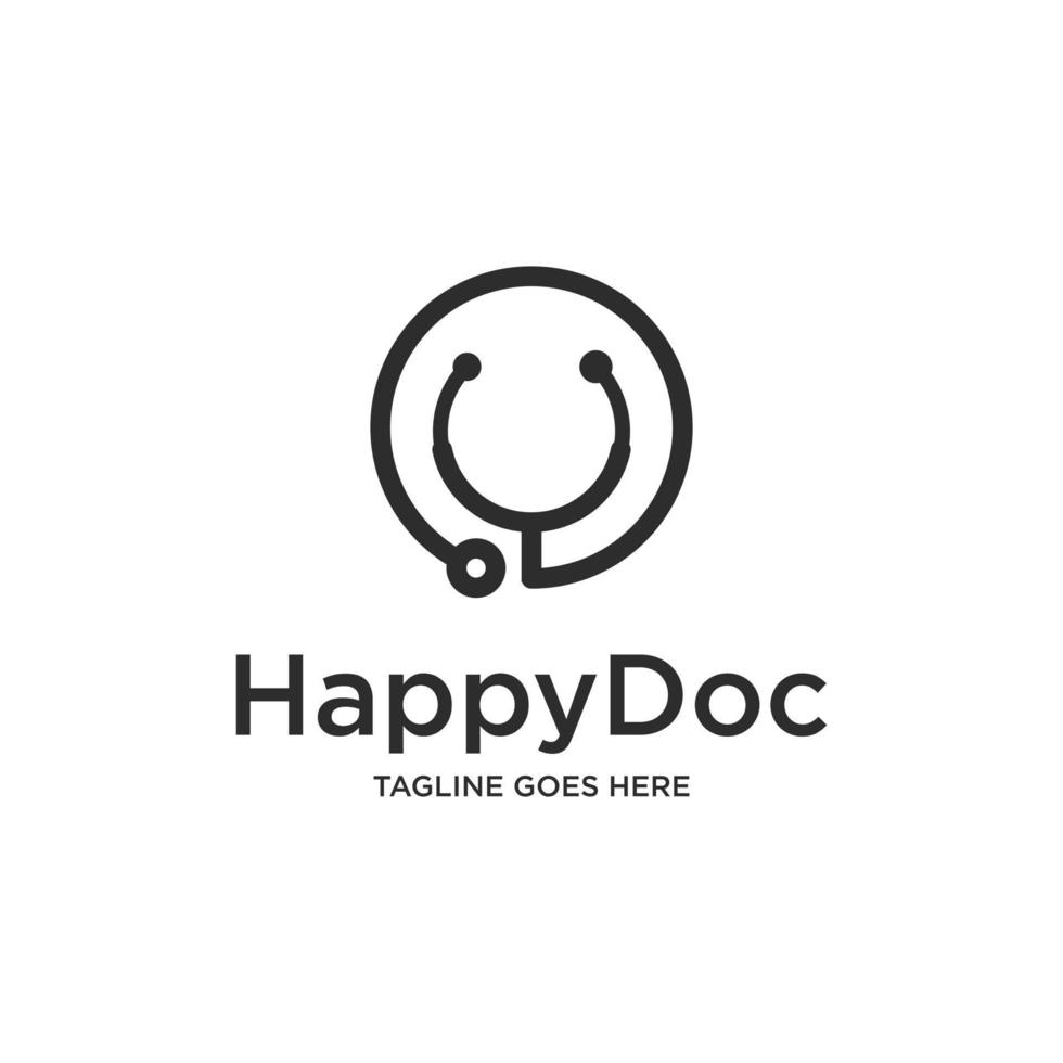 logotipo de doctor feliz con estetoscopio aislado sobre fondo blanco. utilizable para logotipos comerciales y de marca. elemento de plantilla de diseño de logotipo de vector plano