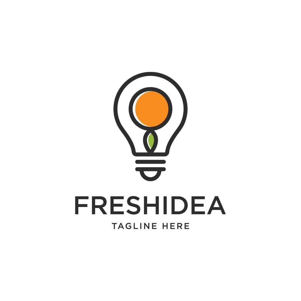 logotipo de idea fresca con bombilla y plantilla de vector de diseño de fruta naranja