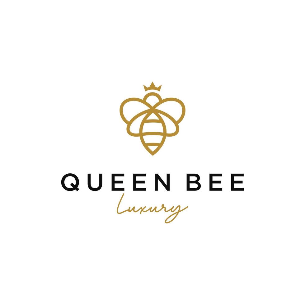 Queen bee logo with crown linear design template vector