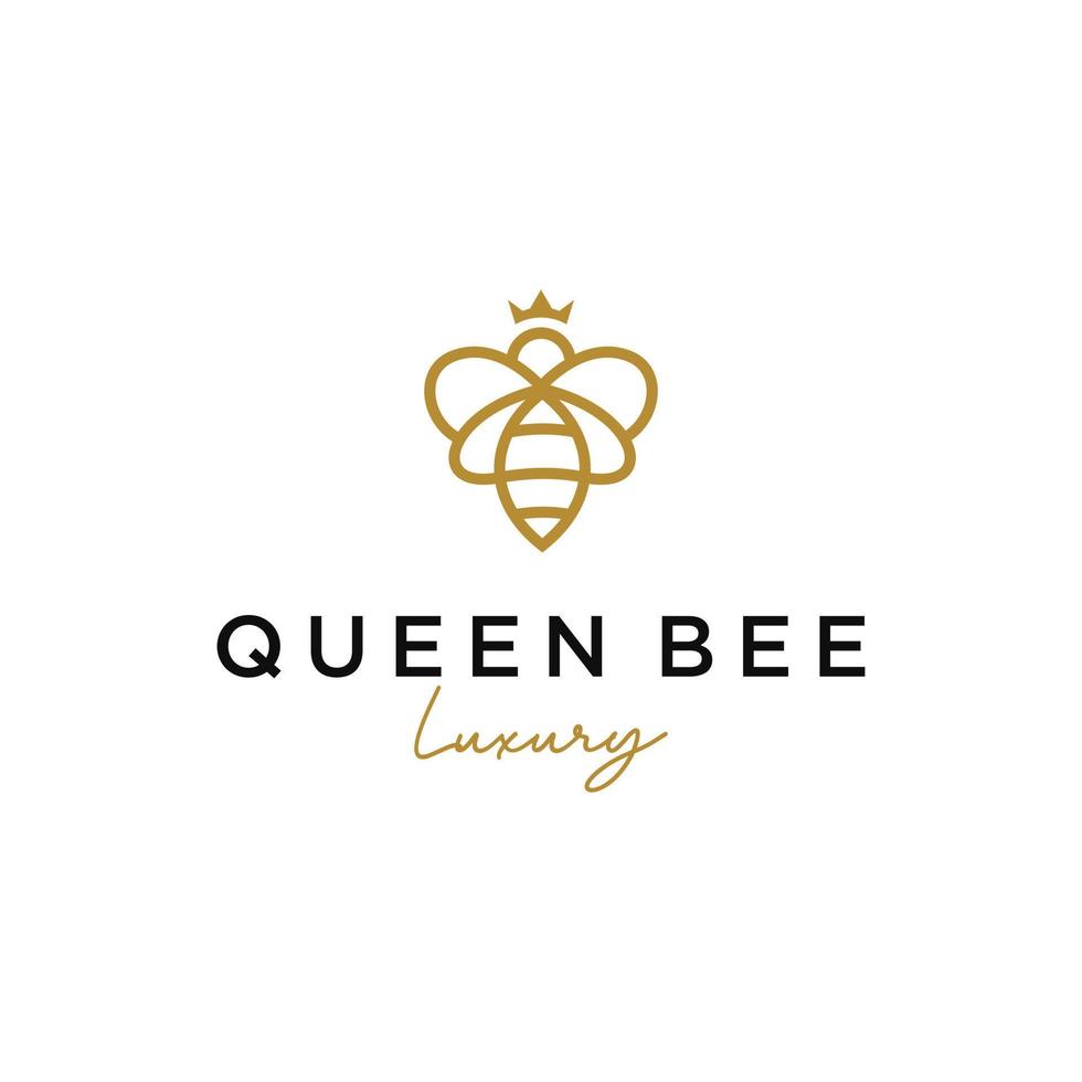 logotipo de abeja reina con plantilla de diseño lineal de corona vector