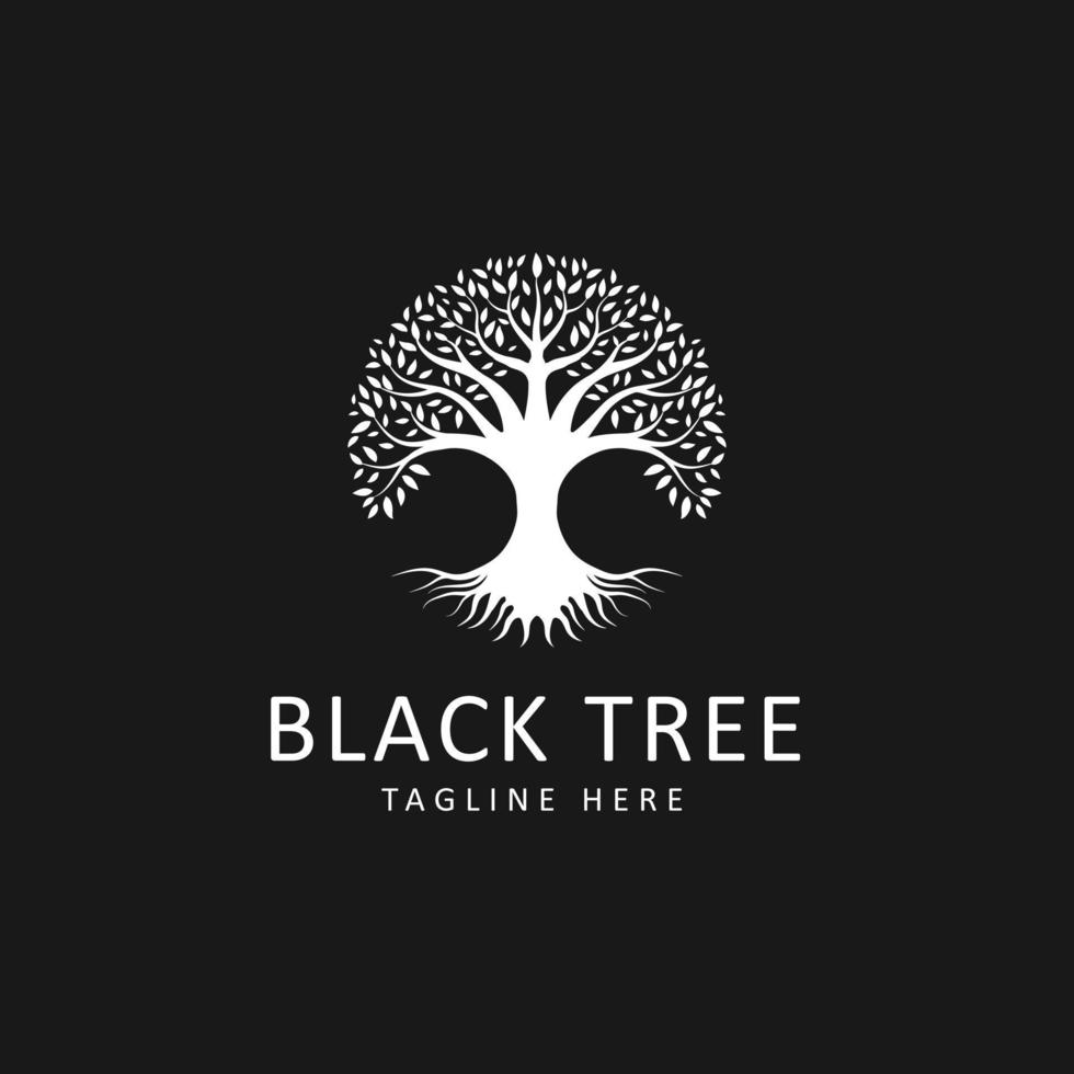 Black Tree Oak Banyan Maple Emblem logo design vector